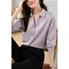 5 Colores Toma Real Camisa Morada de Manga Larga Diseño para Mujer Sentido de Diseño Nicho Camisa de Acetato 26 Nuevo Estilo Capa Interior Top Francés