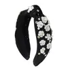 Diadema de Tela con Flor de Perla Incrustada de Diamantes de Color Sólido Transfronteriza, Anudada de Ala Ancha, Accesorio para el Cabello Versátil para Exteriores, Fresco y Dulce