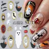 Adesivos de Arte para Unhas Halloween em Relevo 5D com Borda Dourada, Fantasma, Abóbora, Morcego, Teia de Aranha, Festa de Feriado de Horror
