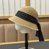 Sombrero de Paja con Lazo de Lunares Retro Francés para Mujer, Verano, Ala Ancha, Protección Solar, Vacaciones en la Playa, Dama