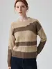 Suéter de Tricô Color Block Vazado para o Dia a Dia Feminino 2026 Outono Novo Pulôver Relaxado Manga Longa Gola Redonda Camada Base