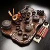 Juego de Té para Uso Doméstico, Bandeja Pequeña de Cerámica y Vidrio para Té Kung Fu, Mesa de Té, Bandeja de Té para Oficina con Drenaje, Madera Maciza Simple