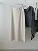Saia de outono minimalista de cintura alta em linha A tipo guarda-chuva para mulheres, corte relaxado, modeladora, versátil, comprimento médio em saia de Lyocell Tencel
