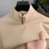 Suéter de Forro Polar para Otoño e Invierno con Media Cremallera para Hombre, Nuevo Color Sólido, Cuello Alto, Camiseta Casual de Manga Larga, Camiseta Base para Hombre