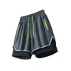 Pantalones Cortos Deportivos de Fitness Estilo Americano para Hombre, Shorts de Running con Forro Interior, Dos en Uno de Entrenamiento Anti-Exposición de Tres Puntos de Baloncesto Casuales