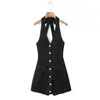 Mono corto de verano para mujer estilo europeo y americano, negro, con cuello halter 26965