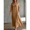 2026 Ropa de Otoño Transfronteriza Europea y Americana Nueva para Mujer Vestido Casual Cuello en V Manga Larga Holgado Color Sólido Vestido de Bolsillo