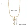 Colar e Brincos Femininos Elegantes e Personalizados Simples e de Alto Padrão Pingente de Chave Inlaid com Zircônia Aço Inoxidável Banhado a Ouro 18K