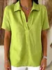 Sitio Independiente Transfronterizo 2026 Amazon Nuevo Verano Mujer Holgado Casual Cuello Camisero Elástico en Cuatro Direcciones Manga Corta Top Camiseta