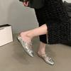 Pantuflas Baotou plateadas con lazo de altura interior para mujer, zapatos de moda para exteriores, sandalias Mary Jane de verano 2025
