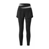 Conjunto Deportivo de Cintura Alta Cruzada Top Corto de Manga Larga Falda-pantalón Falsa de Dos Piezas Secado Rápido Correr Yoga Conjunto de Dos Piezas