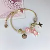 Nuevo Pulsera Ajustable de Cuatro Hojas con Cierre de Langosta y Perlas para Mujer Oso Simple Temperamento Cristal Lindo Pulsera Transfronteriza Linda