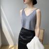 Jiawei Cor Pura Gola V Alça Curta Roupa Externa Estilosa Colete Elegante com Top Casual B9853