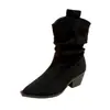 Botines Retro de Puntera Puntiaguda Europeos y Americanos para Mujer, Botines Marrones Melard, Botas Vaqueras Slip-On Estilo Wasteland de Ante