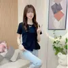 Camiseta Patchwork de Renda Nicho Estilo Coreano Redutora de Idade 2026 Verão Nova Blusa Gola Redonda