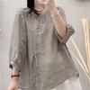 Nueva Blusa Camisa Casual de Verano Estilo Vintage Holgada Adelgazante de Manga Tres Cuartos Color Sólido con Lazada para Mujer