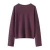 Suéter de cachemira de manga larga de color liso, cuello redondo sin costuras, hilo floral clase A para otoño e invierno, 100% cachemira pura