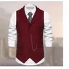 Nuevo estilo de comercio exterior, talla europea, chaleco de tweed para hombre con cuello de traje, con un adorno de cadena retro y un patrón de espiga