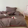 Juego de ropa de cama de algodón 100% teñido en hilo de algodón lavado estilo INS coreano, funda de edredón a rayas simples de algodón puro, ropa de cama serie primavera temprana