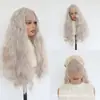 Peruca front lace cabelo longo cacheado cinza-prateado fibra química fosca de alta temperatura cobertura capilar vendas diretas de fábrica