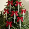 Nuevo producto transfronterizo: Adorno colgante de ventana para árbol de Navidad con lazo de terciopelo perlado, decoración de pared, colgante para árbol de Navidad