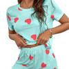 Primavera y Verano 2024 Nuevo Amazon temu Explosiones Shorts Manga Corta Traje de Dos Piezas para Casa Love Estampado Ropa de Mujer