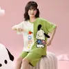 Pijama de Niña Estilo Verano Algodón Puro 2025 Nuevo Manga Corta Estilo Delgado Nezha Niñas Ropa de Casa para Niños Grandes Venta al por Mayor