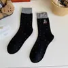 Calcetines de Otoño Nuevos para Mujer a Media Pantorrilla Estilo Japonés Oso Dibujo Animado Lazo Algodón Modernos Lunares Calcetines Largos para Niñas Invierno