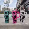 Novo Copo de Carro de 40 oz com Alça, Copo Térmico com Canudo, Copo de Gelo para Manter Frio Montado no Carro, Série Vaca