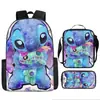 2024 Nueva Mochila Escolar de Stitch Set de Tres Piezas de Stitch Mochila con Dibujos Animados Impresos para Estudiante de Primaria Bolso de Hombro Estuche para Lápices traje