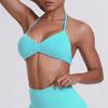 Sutiã Esportivo Cruzado de Cor Sólida com Alça Costas Bonitas Alta Resistência Push-Up Respirável Tricô Halter Roupas Fitness Roupas de Yoga para Mulheres