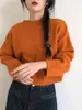 Suéter corto grueso para mujer, nuevo estilo otoño e invierno, holgado, casual, moderno, elegante, tejido grueso, top de punto de color caramelo