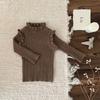 Precio de Liquidación, Sin Devoluciones ni Cambios, Suéter Básico de Cuello Redondo con Volantes para Niñas, Jersey de Jacquard de Canalé, Capa Base de Lana