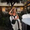 Novidades de Verão Estilo Europeu e Americano Transfronteiriço, Estilo Praia de Férias Preguiçosas, Vestido Longo de Alcinha com Decote V em Cores Contrastantes Atacado