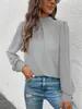 Camisa de Mujer Estilo Europeo y Americano para el Día a Día con Cuello Semi Alto, Diseño de Pliegues en el Pecho, Mangas Largas Abullonadas, Camisa Sencilla y Elegante