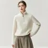 Estilo Old Money Outono e Inverno Cashmere Espesso Feminino Suéter de Gola Alta com Zíper Meio Gola Pulôver Solto Tricô de Lã Camada Base
