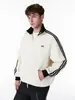 Sudadera Cardigan con Parches de Color Contrastante Han Lu para Hombre, Otoño Texturizada de Peso Pesado con Cuello Alto, Holgada, Deportiva Casual