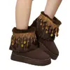 Nueva colección de otoño e invierno: botas de nieve elegantes, cómodas y versátiles con detalles únicos de borlas y cuentas, con suela gruesa y caña corta, diseñadas para mujer