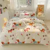 Juego de Ropa de Cama de Algodón con Dibujos de Sábila Fresco y Amigable con la Piel de Cuatro Piezas para Dormitorio de Estudiante Juego de Sábana Individual y Funda de Edredón de Tres Piezas