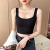 Camisola feminina primavera e outono cinto peito almofada envoltório peito bonito base traseira curta esportes all-match sem mangas top para uso externo