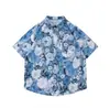 Camisa de Verão Retrô com Estampa Floral Total em Manga Curta para Homens e Mulheres, Estilo Hong Kong Soltinha para Casal Casual, Tendência