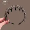 Diadema antideslizante con dientes de cristal para mujer, nuevo modelo 2026, diadema de alta presión en la coronilla, accesorio para el cabello de uso diario