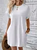 Amazon 2024 Nuevo Vestido Casual de Color Sólido con Cuello Redondo y Manga Murciélago con Bolsillo Invisible Europeo y Americano