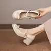 Sapatos Casuais Estilo Coreano de Salto Médio Grosso com Tiras de Laço, Sapatos Plataforma de Solado Grosso, Sapatos de Cano Baixo, Tamanhos 33-43