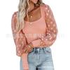 Camiseta de Malla de Encaje con Puntos y Rayas Acanaladas para Mujer, Nueva Ola de Comercio Exterior Europeo y Americano, Primavera Temprana 2022