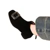 Botines de gamuza de punta cuadrada para mujer, nuevo estilo invierno 2026, botas de tacón grueso hasta la pantorrilla con hebilla cuadrada de pedrería, tacón bajo, botines estilo Martin con forro de felpa