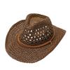 Sombrero de paja estilo vaquero occidental hecho a mano de Amazon, sombrero de copa para mujer, para exteriores, playa, protector solar, sombrero de copa con ala ancha.
