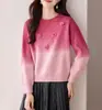 Suéter Redondo com Flores Tridimensionais Gradiente Super Estiloso para Mulheres, Novo Estilo Outono/Inverno 2025, Blusa de Tricô Preguiçosa de Alta Qualidade