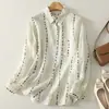Outono 2025 Old Money Feng Shui Estampa de Gota Algodão e Linho Estilo Boêmio Proteção Solar Respirável Camisa de Manga Longa para Mulheres