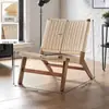 Sillón individual de madera maciza tejido con cuerda, silla tejida de ocio para balcón estilo nórdico, reclinable pequeño para apartamento estilo wabi-sabi